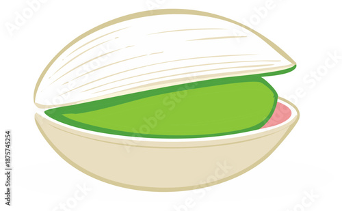 Green pistachio nut partially open in its shell vector illustration graphic design