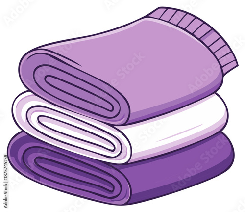 Neatly stacked folded pile of soft lavender and white towels or cloths illustration