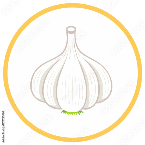 Garlic Bulb Vector Icon Isolated in Golden Round Border Graphic Element