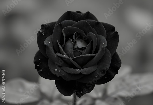 A beautiful white rose with water drops on black background showcases a blooming petal in nature and represents a romantic floral blossom for Valentine's beauty