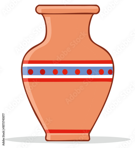 Stylized Terracotta Vase with Red and Blue Pattern, Decorative Pottery, Decorative Vessel for Flowers, Artistic Earthenware