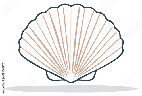 Stylized Scallop Shell Design featuring Neutral Colors and Crisp Outline