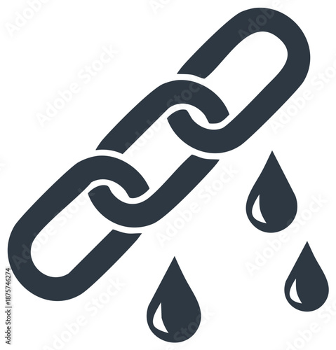 Stylized dark chain with three falling liquid drops representing a leak or broken connection