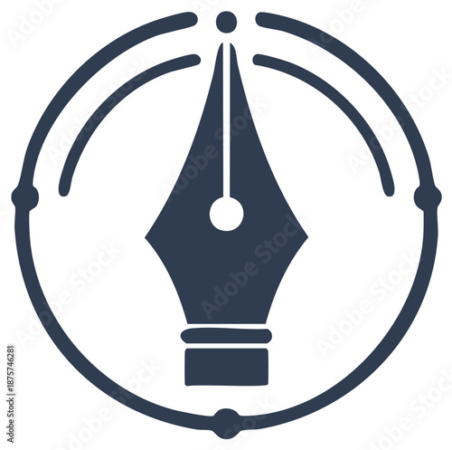 Classic fountain pen nib icon in a circular frame logo symbol for writing and art