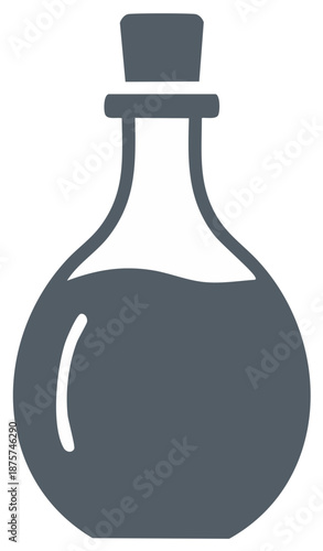 Potion bottle icon with stopper Gray magical elixir container clip art image