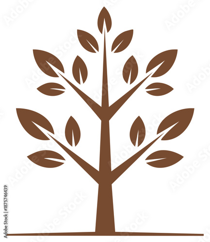 Stylized brown tree with leaves on a white background