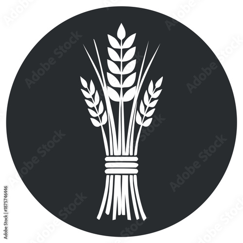White wheat stalks tied in a bundle against a dark circular background