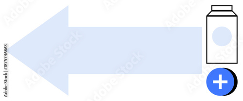 Progress concept. Progress through an arrow pointing direction and addition sign near a container, growth and forward motion. For planning, productivity, logistics, goals, and organization