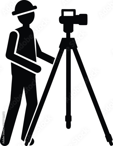 Surveyor with Tripod silhouette vector art Illustration