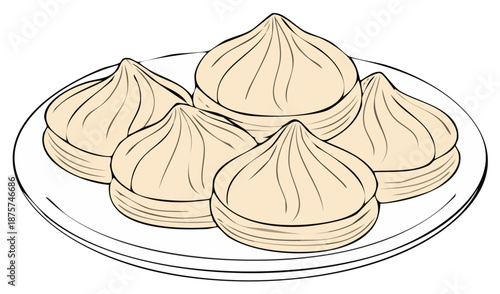 Steamed Dumpling Delights Plate of Appetizing Treats Cuisine Illustration