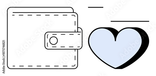 Financial security, saving money, love, personal finances, budgeting, charity. Minimalist wallet next to a blue heart shape. Financial security and saving money concepts