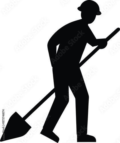 Trench digger silhouette vector art illustration and minimal black and white design
