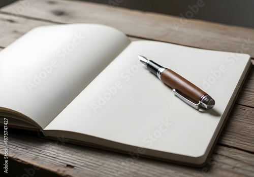 Wallpaper Mural Blank Notebook and Fountain Pen on Rustic Wood Torontodigital.ca