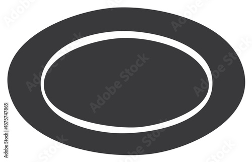 Isolated simple dark gray oval tray with white accent ring for food serving or minimalist decor element