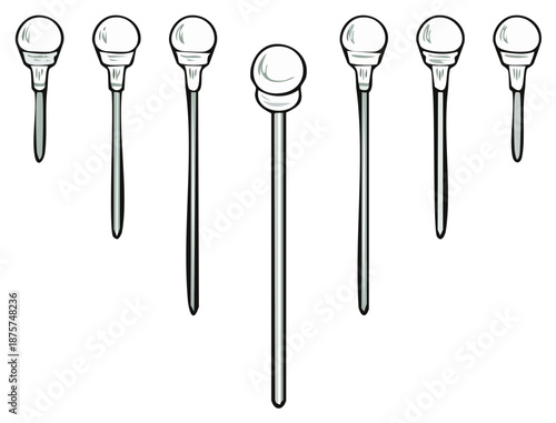 Collection of office push pins with round heads vector illustration stationery set