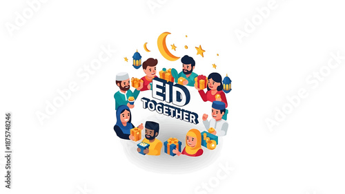 Unity in Celebration: A circle of diverse individuals gather in unity, each carrying symbolic lanterns and gifts, symbolizing the spirit of togetherness and joy during a festive occasion.