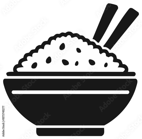 Bowl of white rice with chopsticks icon symbol