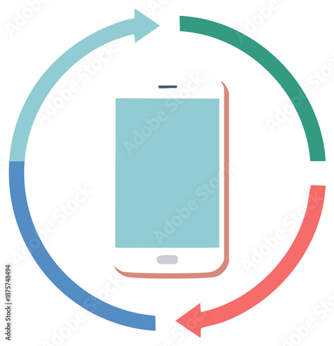 Smartphone recycling illustration with arrows symbolizing renewal and reuse.