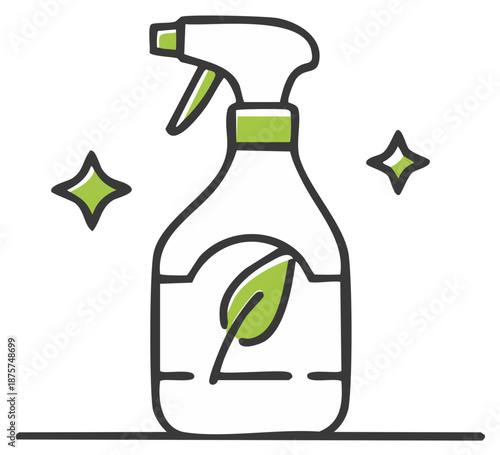 Eco friendly spray bottle with leaf symbol for cleaning and purity