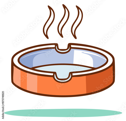 Cartoon illustration of an orange ashtray emitting smoke or steam for various concepts