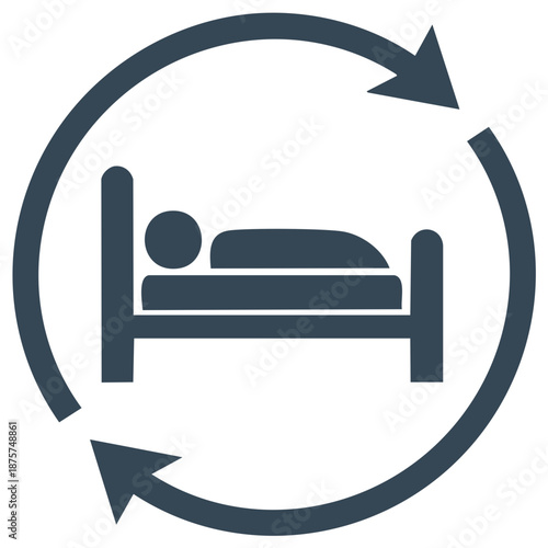 Sleeping in Bed with Rotating Arrow Icon, Person Lying Down, Rest Cycle, Health Process