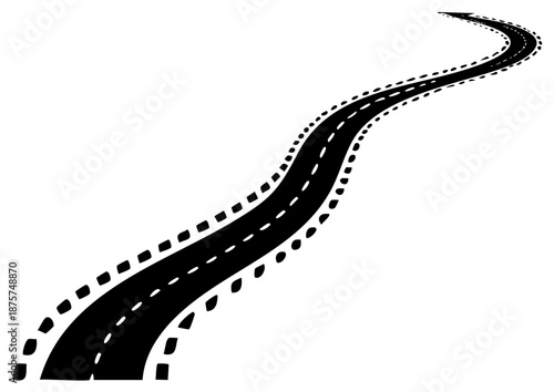 Winding Road Illustration, Black and White Landscape, Pathway to the Future