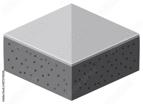 Isometric Layered Block with Perforations Gray Scale Square Design Element