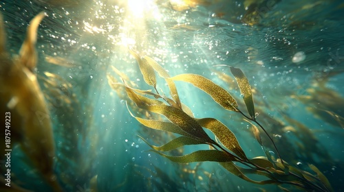 Underwater Sunlight Through Kelp Forest