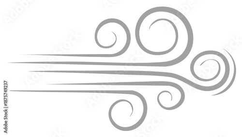 Wind or air flow illustration, graphic design elements with gray swirls and lines