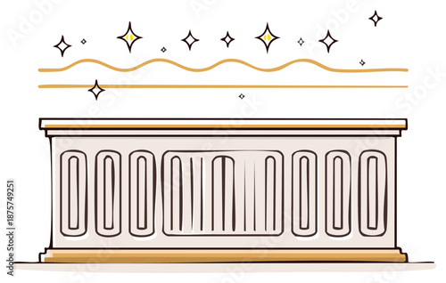 Vector Illustration of Rectangular Stone Altar with Shining Stars Above