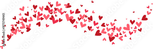 Red, pink and rose hearts flying, border for 14 February isolated on white, vector illustration