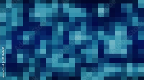 Blue pixelated abstract background with animated digital squares and tech mosaic pattern.