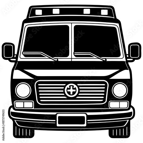 Ambulance Front View – Emergency Medical Vehicle Line Art Illustration