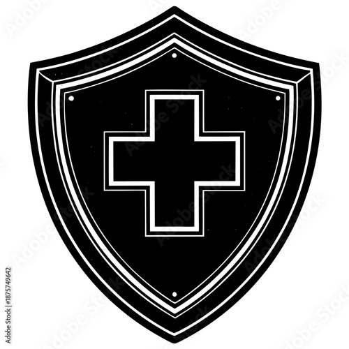 Medical Shield with Cross – Healthcare Protection Line Art Icon