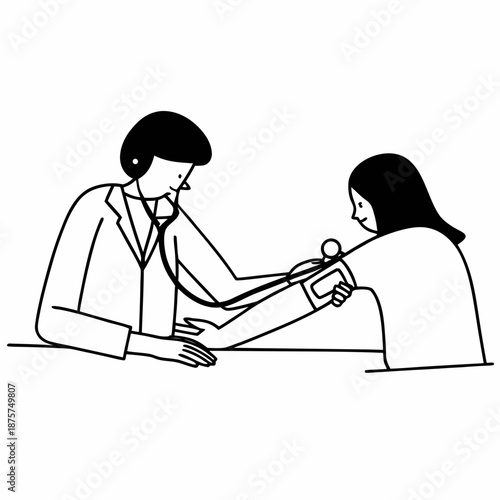 Doctor Examining Patient – Minimal Line Art Illustration