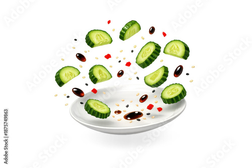 Wallpaper Mural Cucumber salad with ingredients, served on transparent background image Torontodigital.ca