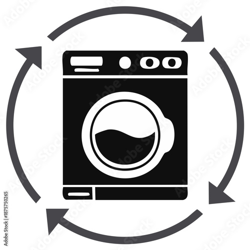 Washing machine icon with circular arrows representing a cleaning cycle or laundry process vector illustration