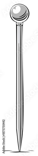 Long shiny silver cocktail pick with a round head and sharp point simple vector art