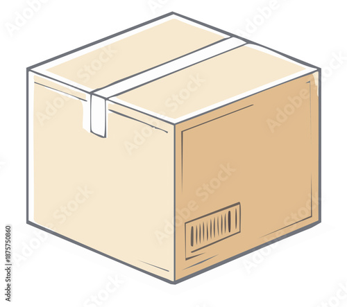 Isometric Cardboard Box with Barcode Packaging Solution and Delivery Service Parcel