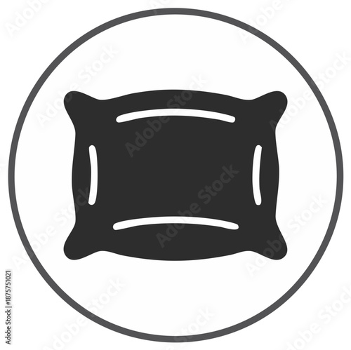 Minimalist black pillow icon inside a circle representing comfort rest and sleep concept
