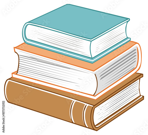 Stack of Three Colorful Hardcover Books with White Pages