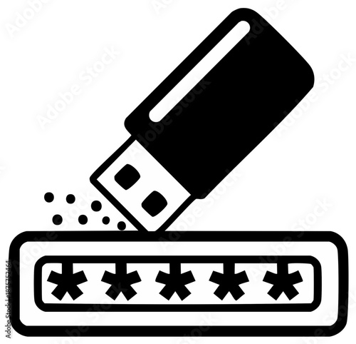 Digital security concept icon with a USB drive cracking or generating a password