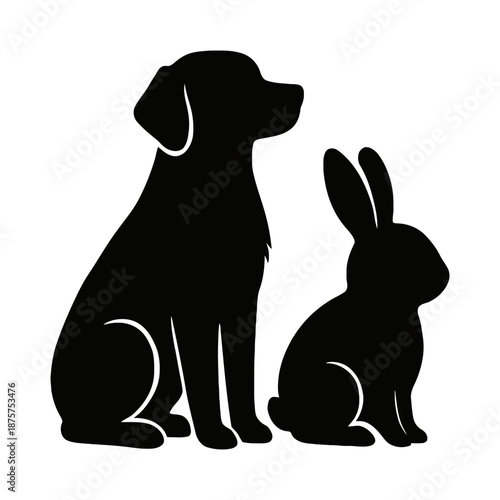 Curious puppy and bunny