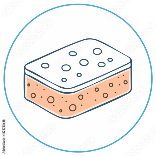 Cartoon illustration of a cleaning sponge inside a blue circle