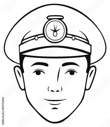 Vintage style line art portrait of a chauffeur or professional driver wearing a uniform cap