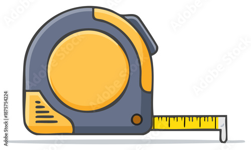 Cartoon illustration of yellow and gray tape measure isolated on white background