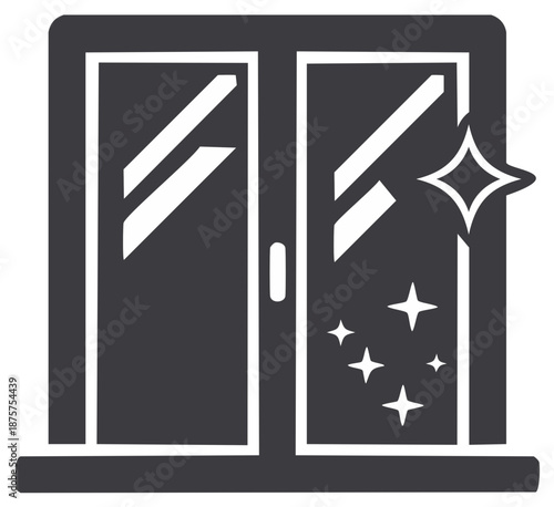 Clean Window Vector Icon with Sparkling Star Effect, Glass Cleaning Services Concept