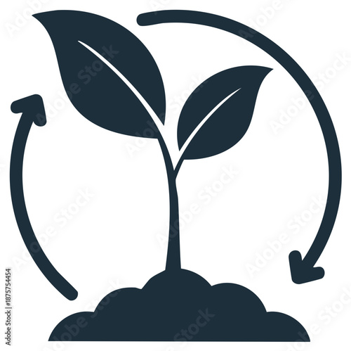 Plant seedling in soil with circular arrows symbolizing natural growth and sustainability cycle