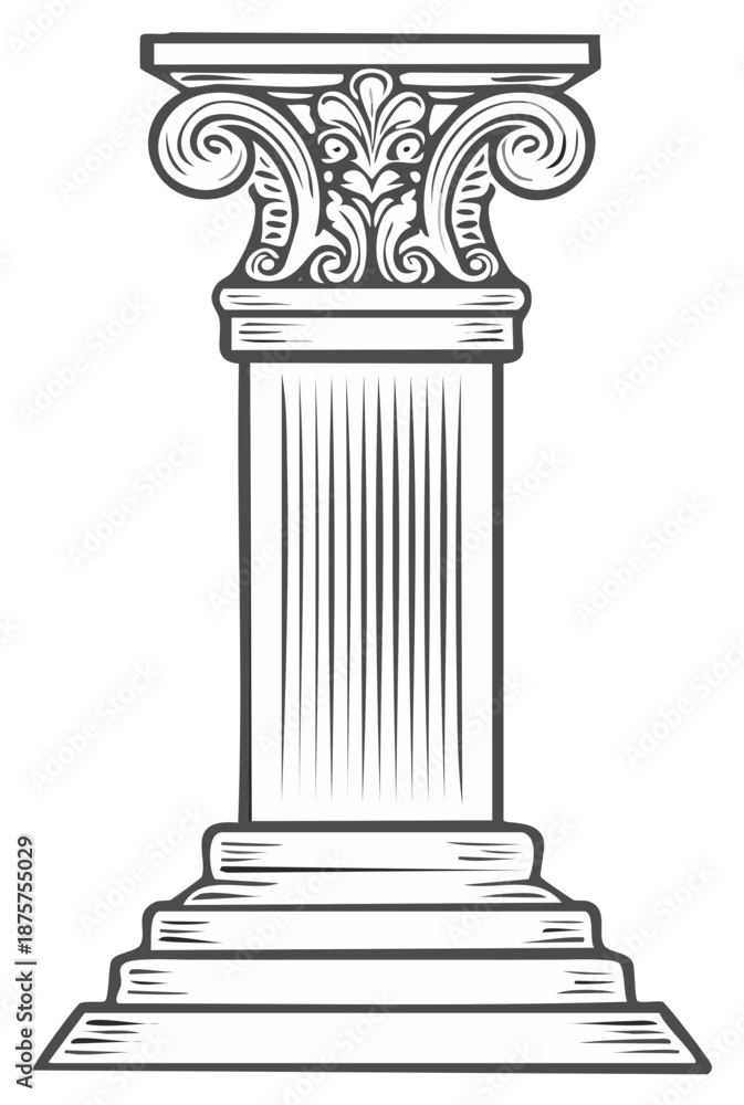 Obraz premium Historic architectural column with ornate capital and fluted shaft illustration
