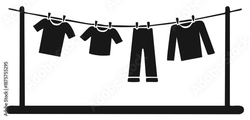 Clothes Drying on a Clothesline Silhouette